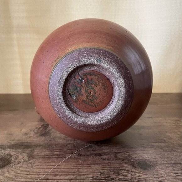 Robert Crystal Vermont Signed Studio Art Pottery Pitcher Brown Glazed Stoneware - Picture 15 of 16